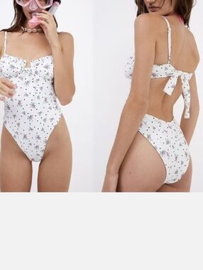 For Love & Lemons XXSWhite Floral Underwired Rosewater One Piece Swimsuit Rose.